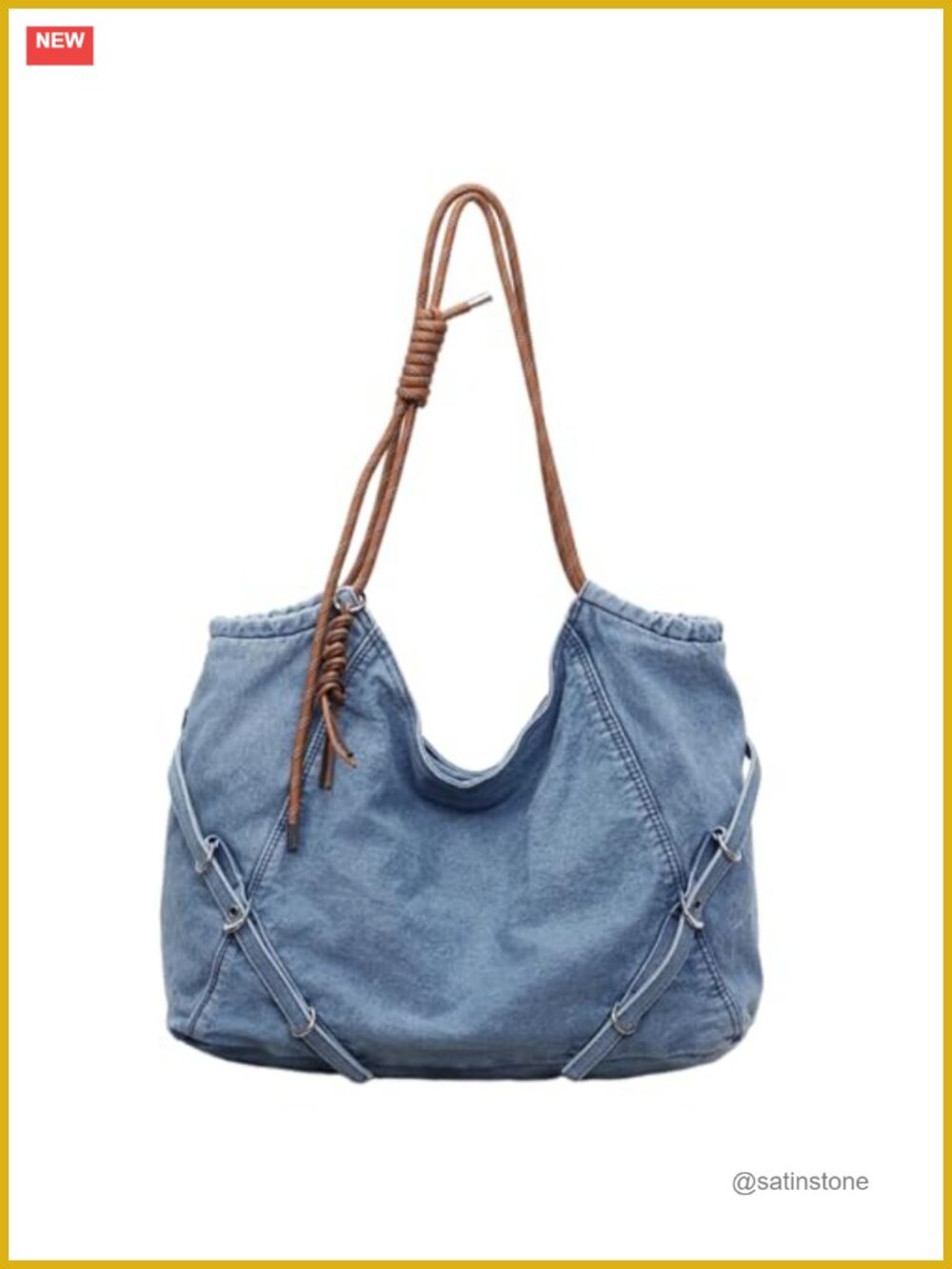 Denim Tote Bag Large Capacity Shoulder Handbag Adjustable Strap Magnetic
